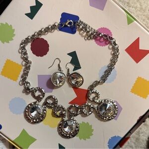 Hypnotized Silver Rhinestone Circle Statement Necklace & Earring Set | Paparazzi